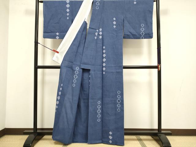 平和屋着物＊夏物　小紋・浴衣兼用　絞り　抽象文様　綿麻　逸品　DABK7753du