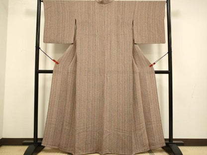 平和屋着物▽上質な小紋　単衣　縞　鬼しぼ縮緬　正絹　逸品　DABK7758du