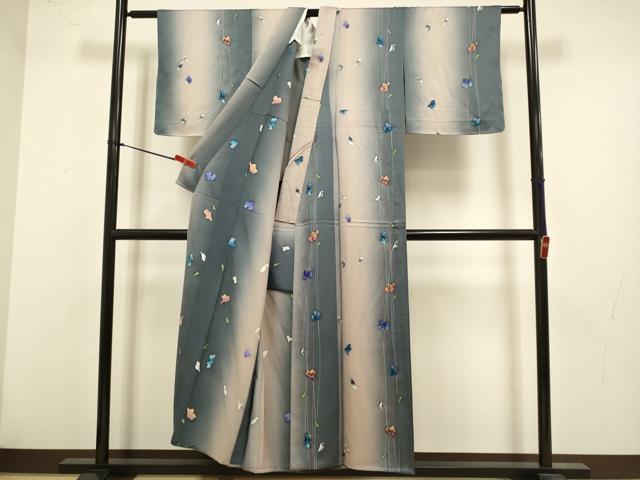 平和屋着物▽上質な小紋　単衣　花間道　暈し染め　正絹　逸品　未使用　DABK7759du