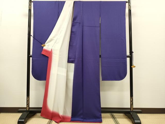 平和屋着物●豪華振袖　濃い青紫色　反端付き　正絹　逸品　DABK7856du