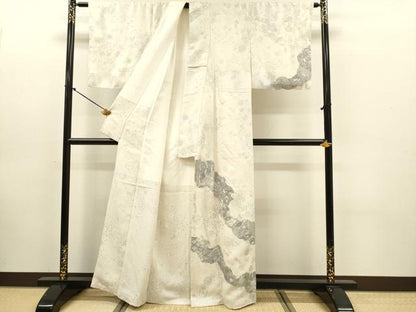 平和屋着物●訪問着　辻が花　銀彩　銀通し地　反端付き　正絹　逸品　DABK7857du