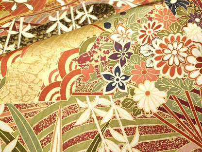 平和屋着物●豪華振袖　駒刺繍　扇面吉祥花文　金彩　正絹　逸品　DABK7858du