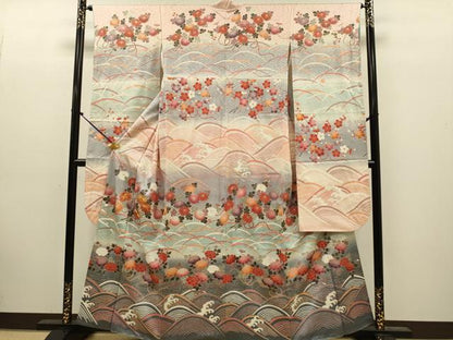 平和屋着物●豪華振袖　駒刺繍　立波花文　暈し染め　金銀彩　正絹　逸品　DABK7863du