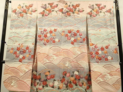 平和屋着物●豪華振袖　駒刺繍　立波花文　暈し染め　金銀彩　正絹　逸品　DABK7863du