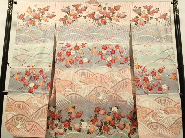 平和屋着物●豪華振袖　駒刺繍　立波花文　暈し染め　金銀彩　正絹　逸品　DABK7863du