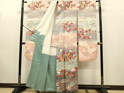 平和屋着物●豪華振袖　駒刺繍　立波花文　暈し染め　金銀彩　正絹　逸品　DABK7863du