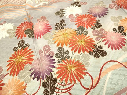 平和屋着物●豪華振袖　駒刺繍　立波花文　暈し染め　金銀彩　正絹　逸品　DABK7863du