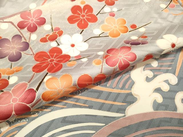 平和屋着物●豪華振袖　駒刺繍　立波花文　暈し染め　金銀彩　正絹　逸品　DABK7863du