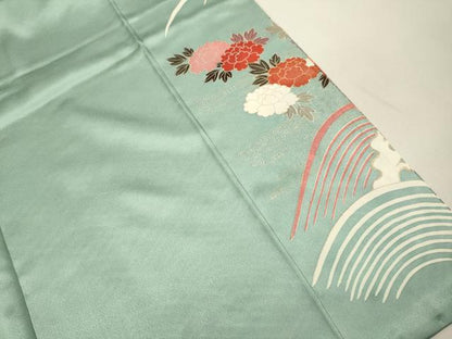 平和屋着物●豪華振袖　駒刺繍　立波花文　暈し染め　金銀彩　正絹　逸品　DABK7863du