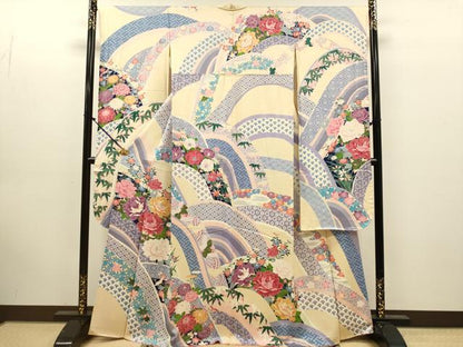 平和屋着物●豪華振袖　友禅　吉祥花文　正絹　逸品　DABK7864du