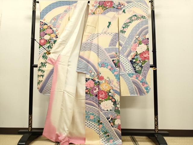 平和屋着物●豪華振袖　友禅　吉祥花文　正絹　逸品　DABK7864du