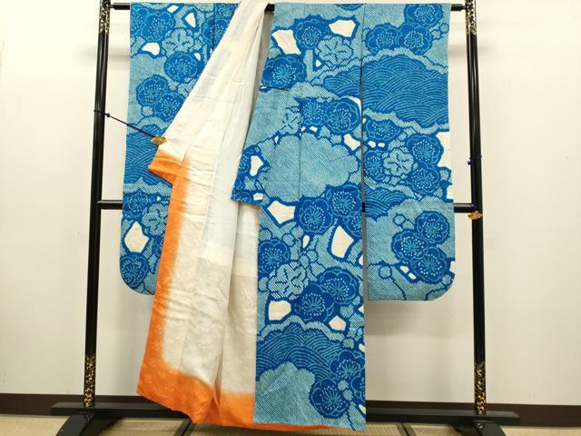 平和屋着物●豪華振袖　総絞り　立波梅文　正絹　逸品　DABK7865du