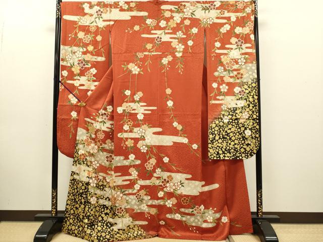 平和屋着物●豪華振袖　エ霞枝垂れ桜文　金彩　正絹　逸品　DABK7866du