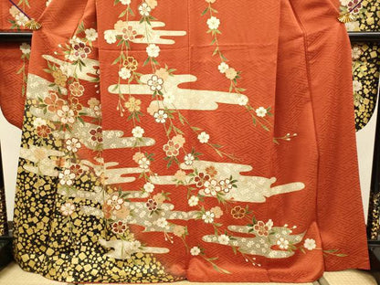 平和屋着物●豪華振袖　エ霞枝垂れ桜文　金彩　正絹　逸品　DABK7866du