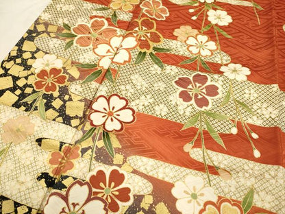 平和屋着物●豪華振袖　エ霞枝垂れ桜文　金彩　正絹　逸品　DABK7866du