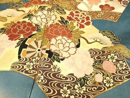平和屋着物●豪華振袖　駒刺繍　地紙花車文　暈し染め　金彩　正絹　逸品　DABK7869du