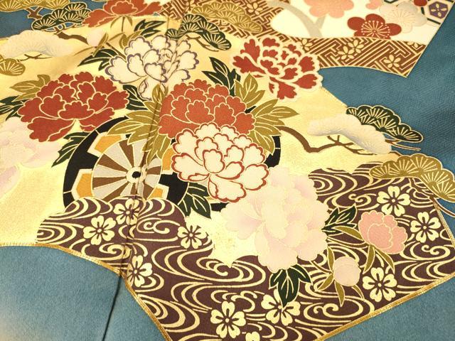 平和屋着物●豪華振袖　駒刺繍　地紙花車文　暈し染め　金彩　正絹　逸品　DABK7869du