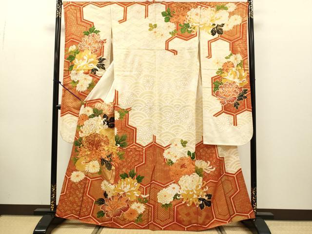 平和屋着物●豪華振袖　駒刺繍　菊文　金彩　正絹　逸品　DABK7870du