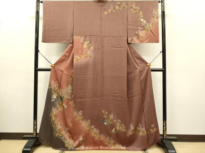 平和屋着物●訪問着　作家物　孔雀花文　暈し染め　金彩　正絹　逸品　DABK7872du