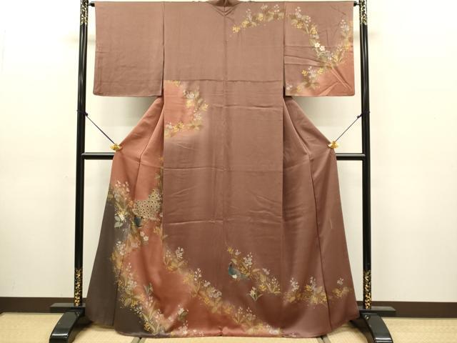 平和屋着物●訪問着　作家物　孔雀花文　暈し染め　金彩　正絹　逸品　DABK7872du