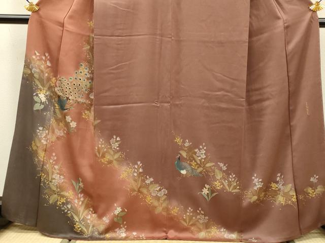 平和屋着物●訪問着　作家物　孔雀花文　暈し染め　金彩　正絹　逸品　DABK7872du