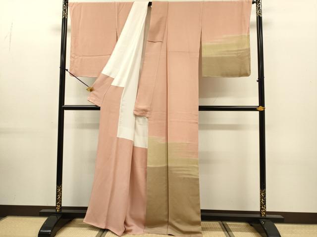 平和屋着物●訪問着　霞文　鬼しぼ縮緬　正絹　逸品　DABK7878du