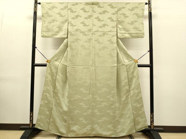 平和屋着物●上質な色無地　雲重ね地紋　利休茶色　正絹　逸品　DABK7880du
