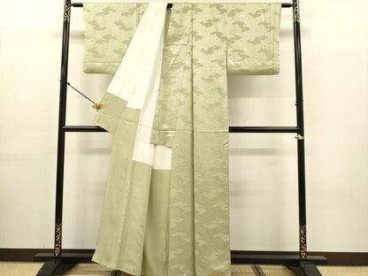 平和屋着物●上質な色無地　雲重ね地紋　利休茶色　正絹　逸品　DABK7880du