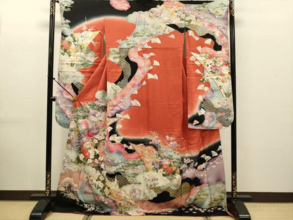 平和屋着物●豪華振袖　鴛鴦吉祥花文　暈し染め　金銀彩　正絹　逸品　DABK7881du