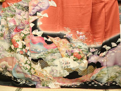 平和屋着物●豪華振袖　鴛鴦吉祥花文　暈し染め　金銀彩　正絹　逸品　DABK7881du