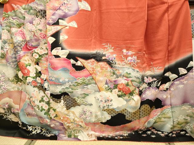 平和屋着物●豪華振袖　鴛鴦吉祥花文　暈し染め　金銀彩　正絹　逸品　DABK7881du