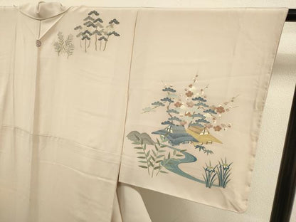 平和屋着物●本加賀友禅作家　染元千紅代表　寺西一紘　訪問着　風景花文　正絹　逸品　DABK7886du