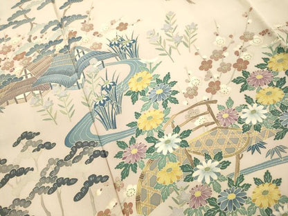 平和屋着物●本加賀友禅作家　染元千紅代表　寺西一紘　訪問着　風景花文　正絹　逸品　DABK7886du
