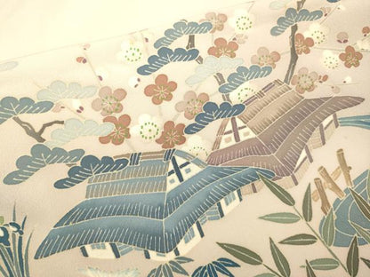 平和屋着物●本加賀友禅作家　染元千紅代表　寺西一紘　訪問着　風景花文　正絹　逸品　DABK7886du