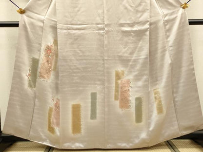 平和屋着物●訪問着　刺繍　枝花文　暈し染め　金銀彩　正絹　逸品　DABK7887du