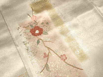 平和屋着物●訪問着　刺繍　枝花文　暈し染め　金銀彩　正絹　逸品　DABK7887du
