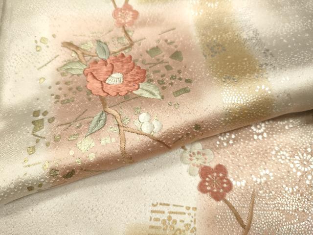 平和屋着物●訪問着　刺繍　枝花文　暈し染め　金銀彩　正絹　逸品　DABK7887du