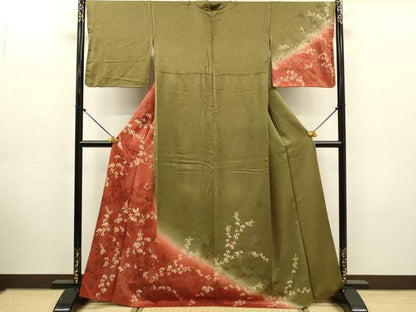 平和屋着物●訪問着　刺繍　舞蝶文　暈し染め　銀彩　正絹　逸品　DABK7890du