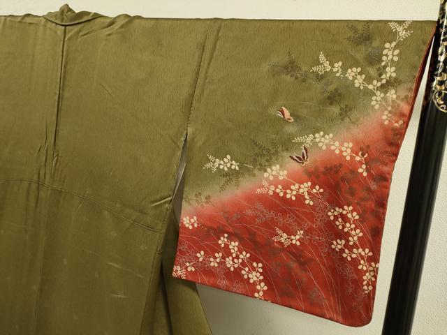 平和屋着物●訪問着　刺繍　舞蝶文　暈し染め　銀彩　正絹　逸品　DABK7890du