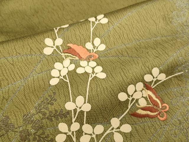 平和屋着物●訪問着　刺繍　舞蝶文　暈し染め　銀彩　正絹　逸品　DABK7890du
