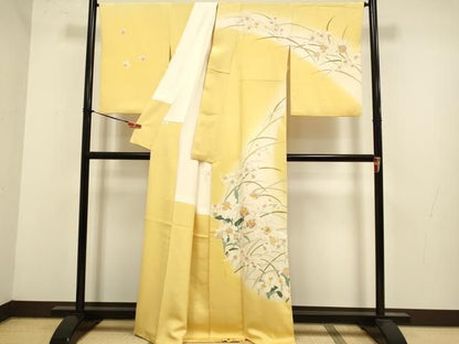 平和屋着物●訪問着　刺繍　草花文　暈し染め　金彩　正絹　逸品　DABK7985du