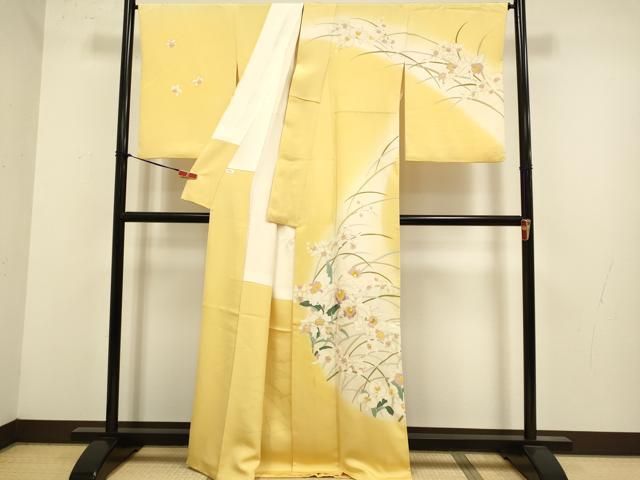 平和屋着物●訪問着　刺繍　草花文　暈し染め　金彩　正絹　逸品　DABK7985du