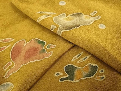 平和屋着物●青山みとも　小紋　跳び兎　鬼しぼ縮緬　正絹　逸品　DABK7986du