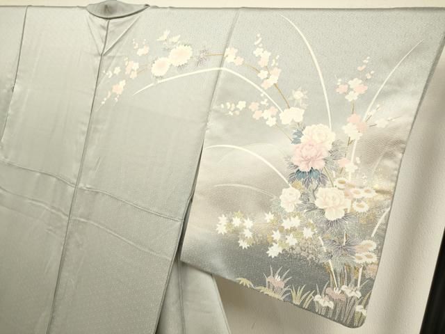 平和屋着物●訪問着　草花文　暈し染め　金銀彩　正絹　逸品　DABK7988du