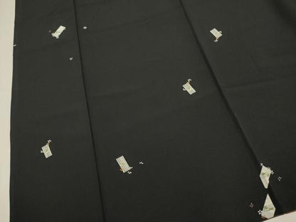平和屋着物●上質な小紋　短冊花文　黒地　小田急百貨店扱い　ロング丈　正絹　逸品　DABK7992du