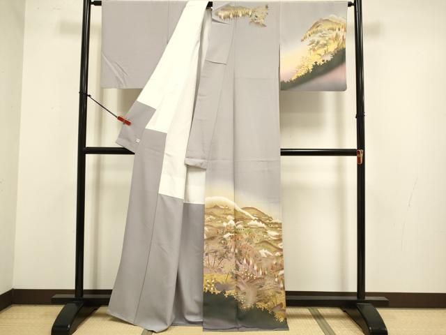 平和屋着物●訪問着　風景文　暈し染め　金彩　正絹　逸品　DABK7993du