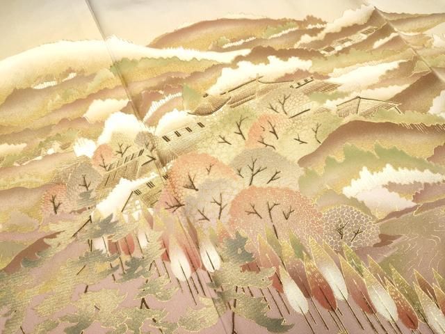 平和屋着物●訪問着　風景文　暈し染め　金彩　正絹　逸品　DABK7993du