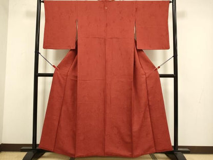 平和屋着物●上質な色無地　辻が花地紋　濃い紅海老茶色　正絹　逸品　DABK7994du