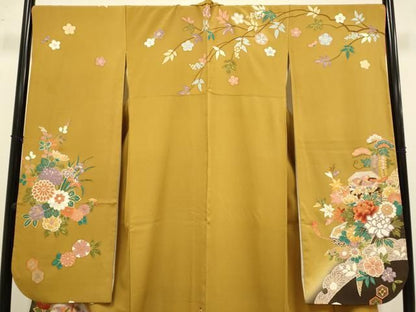 平和屋着物●豪華振袖　貝桶花文　金彩　正絹　逸品　DABK7998du