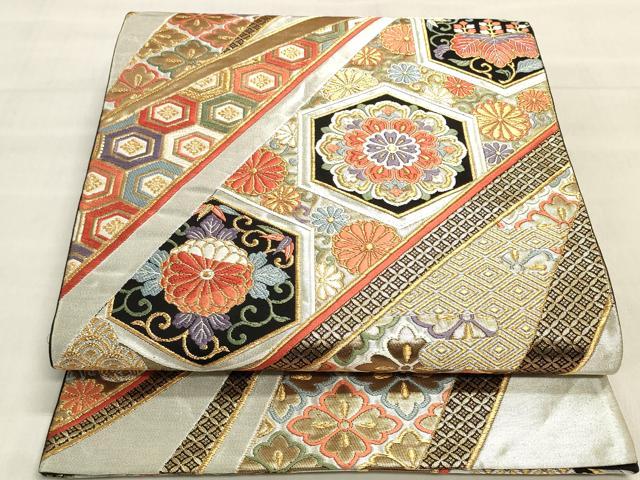 平和屋着物◎六通柄袋帯　唐織　正倉院亀甲花文　金銀糸　正絹　逸品　DABK8005ar
